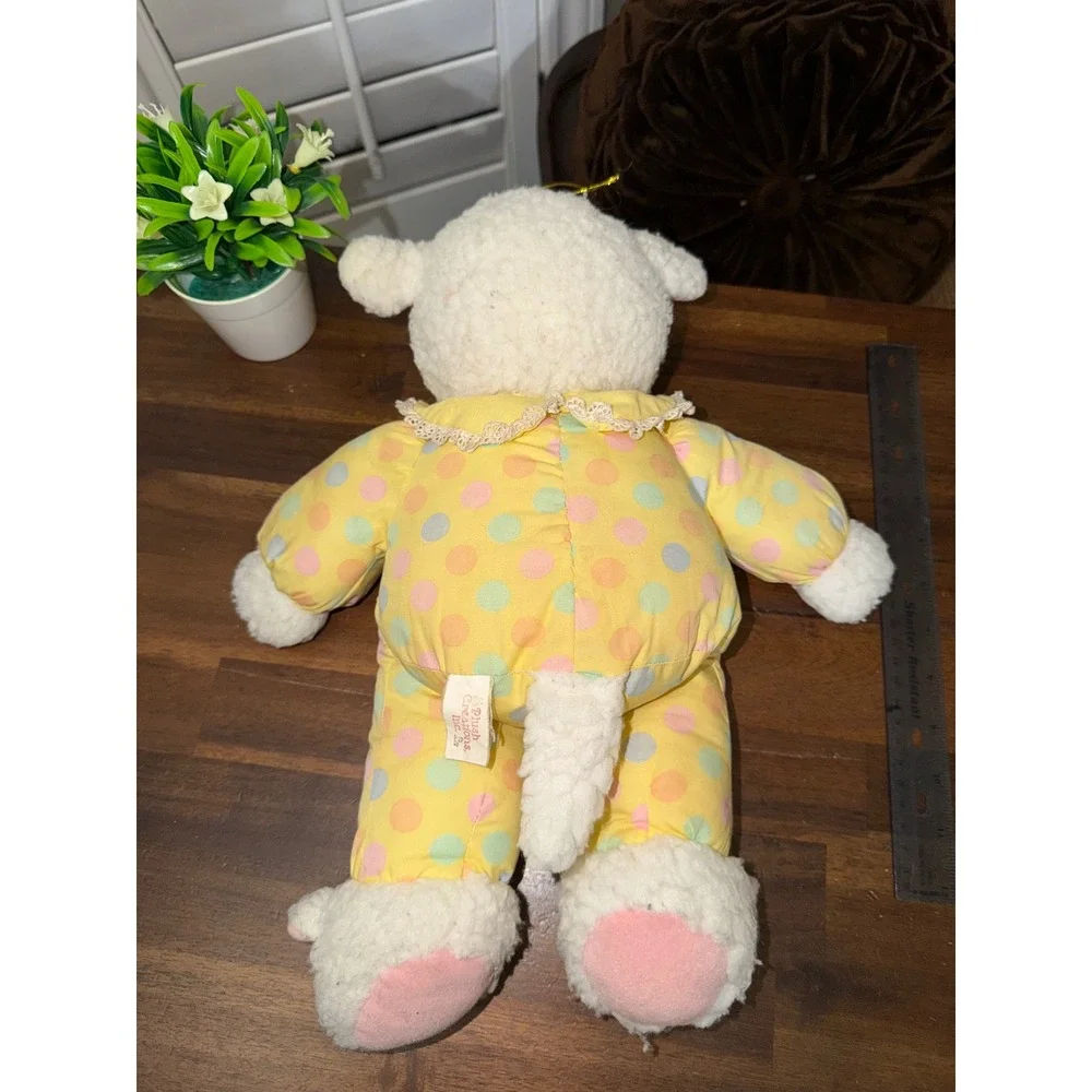 Vintage Plush Creations Lamb‎ Sheep Yellow Polka Dot Pajamas Slippers 14 Inch